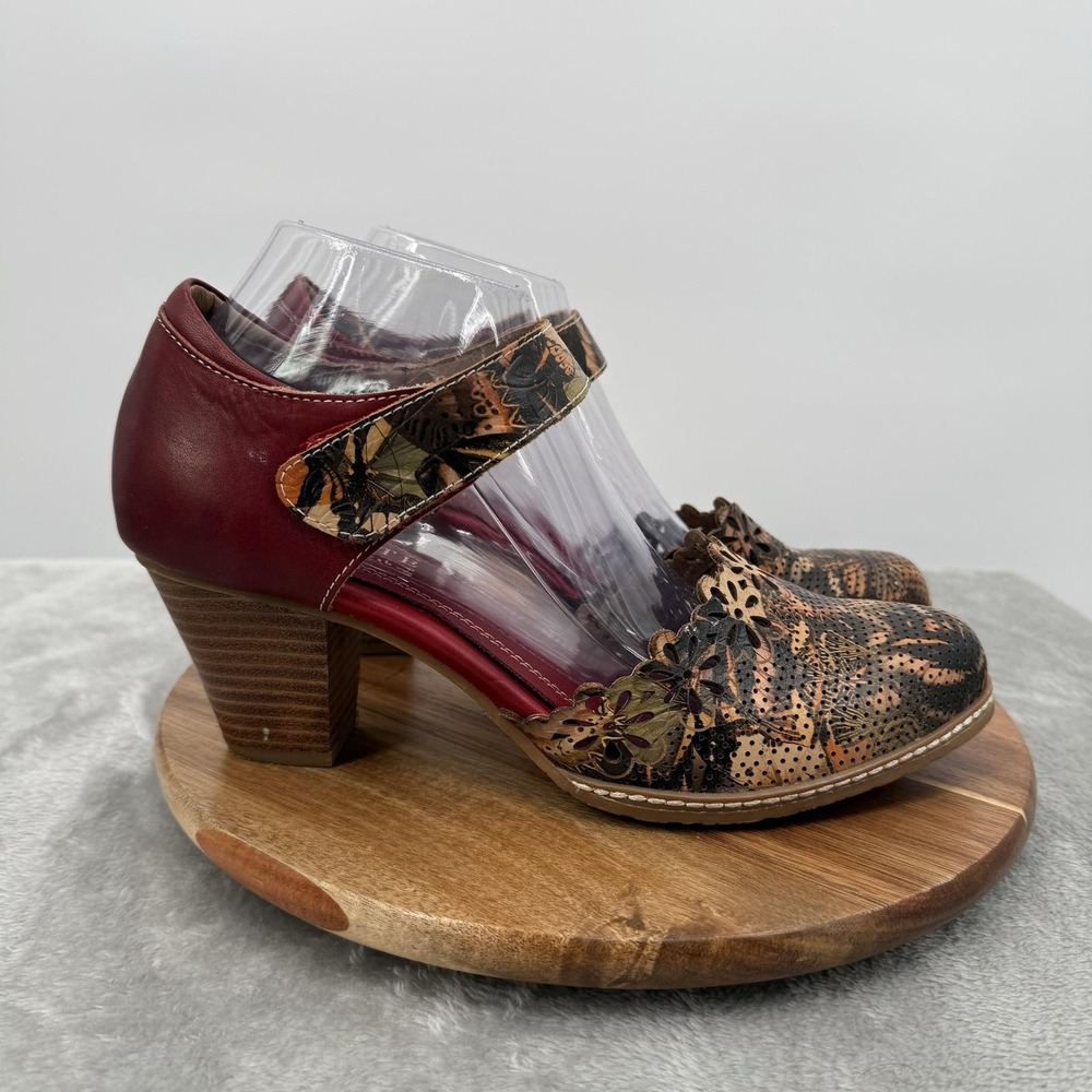 L'Artiste Shoes Womens Size 9.5 41 Multicolor Leather Strappy Floral Block Heels
